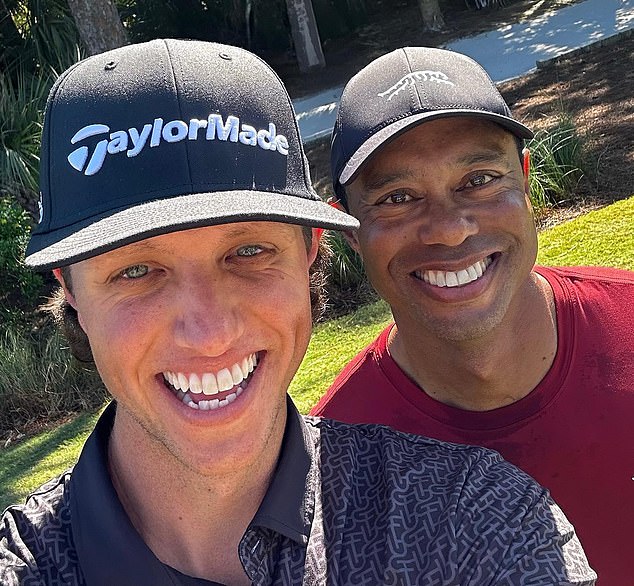 Grant Horvat, pictured with Tiger Woods, has become one of YouTube golf's biggest stars