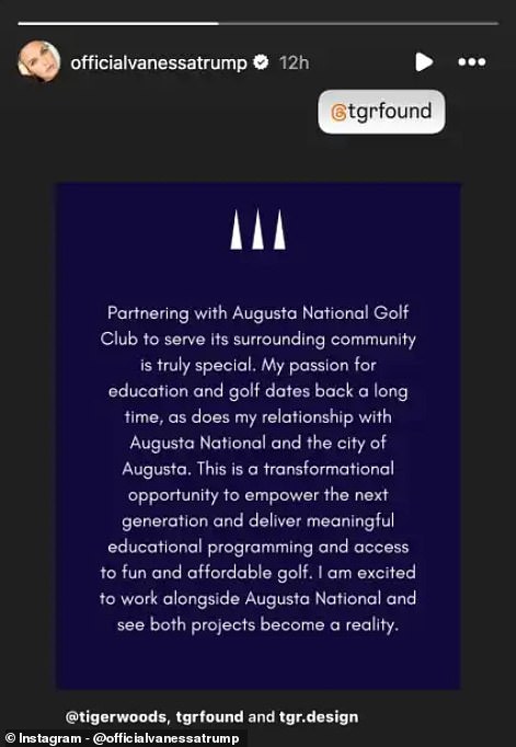 Trump reposted Woods' announcement about Augusta National ahead of the Masters