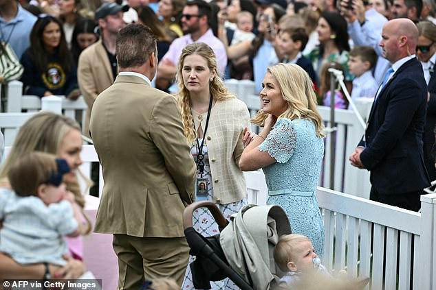 White House press secretary Karoline Leavitt (right) attended Monday's White House Easter Egg Roll