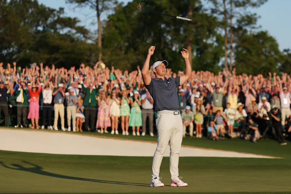 Rory McIlroy of Northern Ireland celebrates winning the 2025 Masters Tournament after the first playoff hole at Augusta National Golf Club.<p>Andrew Redington&sol;Getty Images</p>