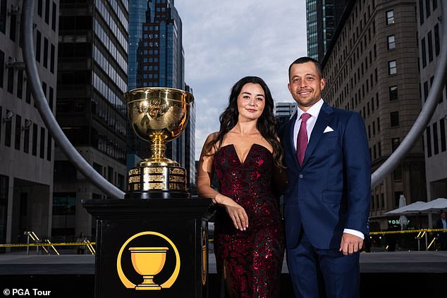 Spiranac admitted she had a past crush on Xander Schauffele (pictured with his wife, Maya)