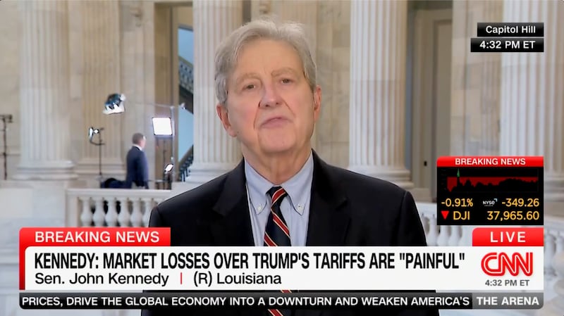 MAGA senator John Kennedy said Americans “don’t care” that President Trump high-tailed it to the golf course after his tariffs rocked international markets.