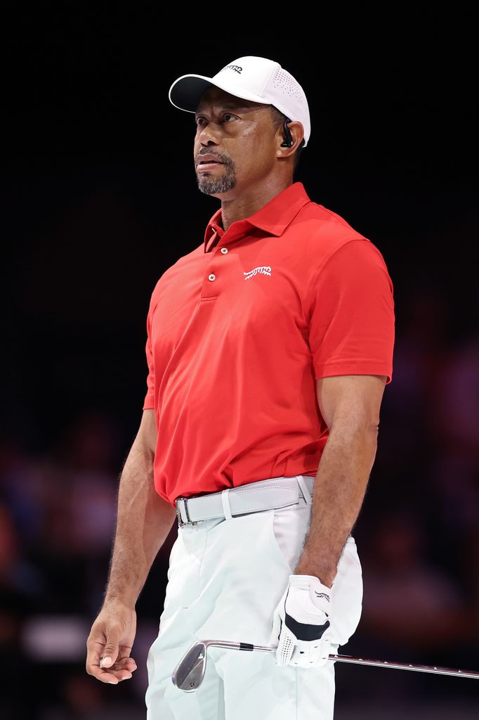 Tiger Woods of Jupiter Links Golf Club looks on during their TGL presented by SoFi match