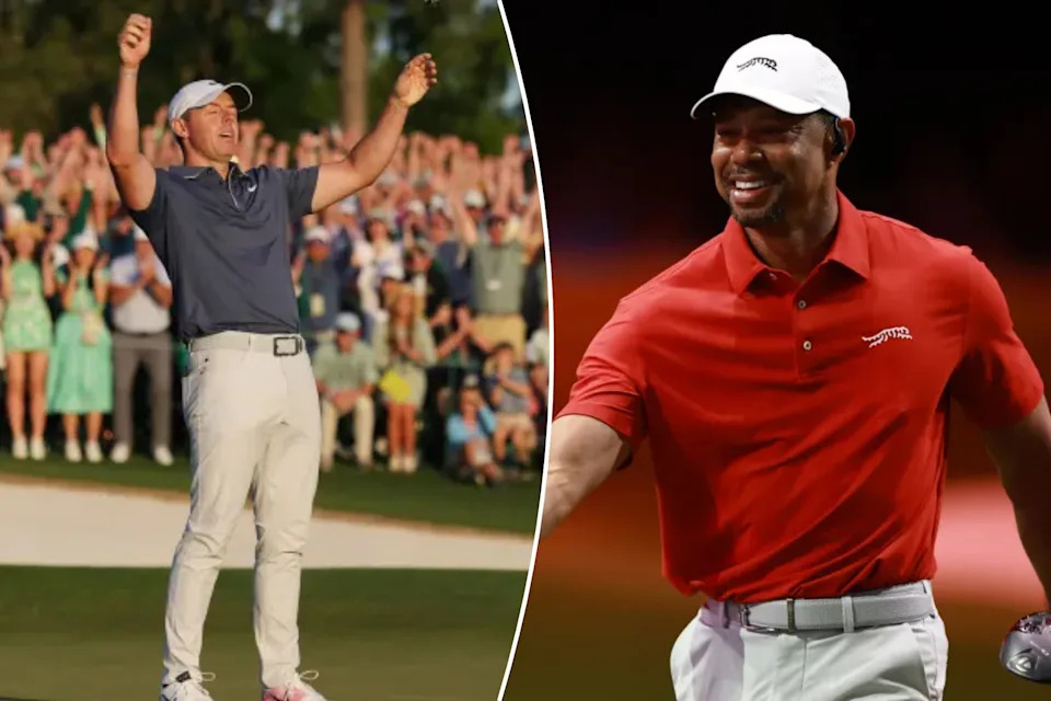 McIlroy wins the Masters while Tiger Woods congratulates. 