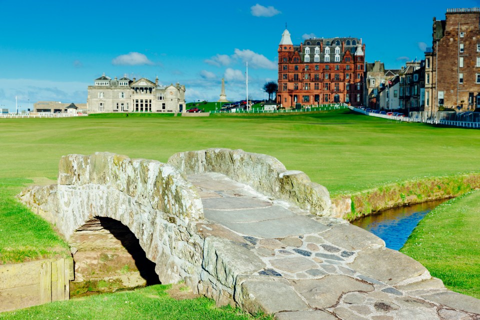 Stone bridge over a stream on the Old Course at St. Andrews, Scotland.