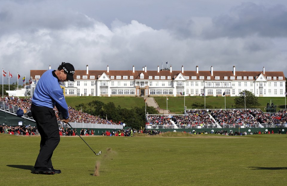 Tom Watson hitting a golf shot at the British Open.