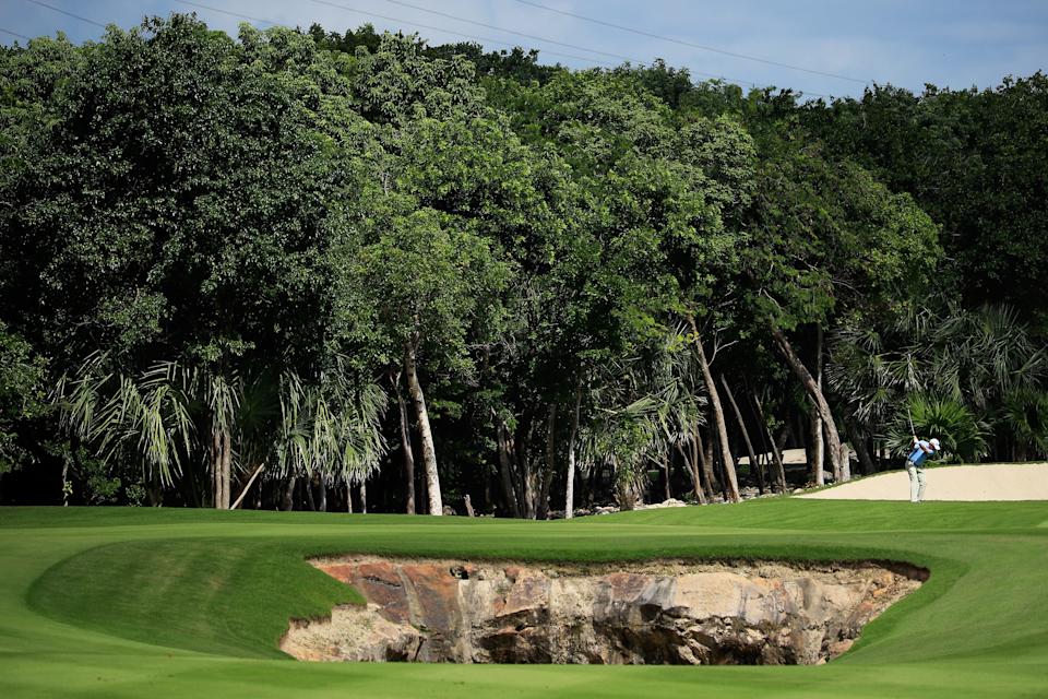 The seventh hole at El Camaleon Golf Course Mayakoba for the PGA Tour's 2017 OHL Classic in Playa del Carmen, Mexico.