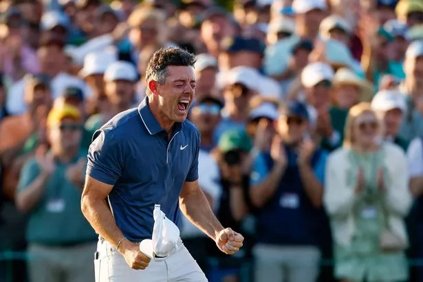 Rory McIlroy celebrating his Masters win
