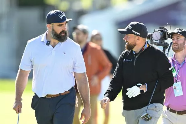 Jason Kelce and Shane Lowry have a great time on the course at the Truist Championship Pro-Am