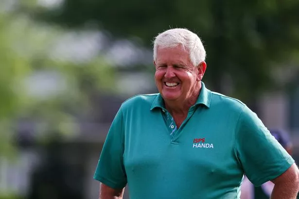 THE WOODLANDS, TEXAS - APRIL 30: Colin Montgomerie of Scotland smiles on the practice green during the second round of the Insperity Invitational at The Woodlands Golf Club on April 30, 2022 in The Woodlands, Texas. (Photo by Logan Riely/Getty Images)