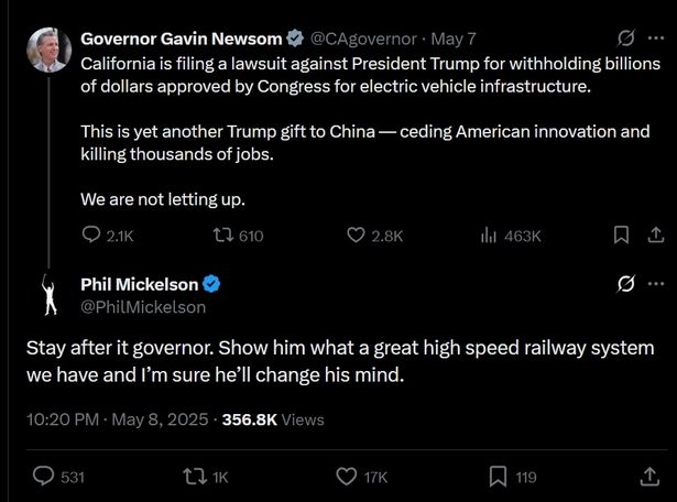 Phil Mickelson and Gavin Newsom social media