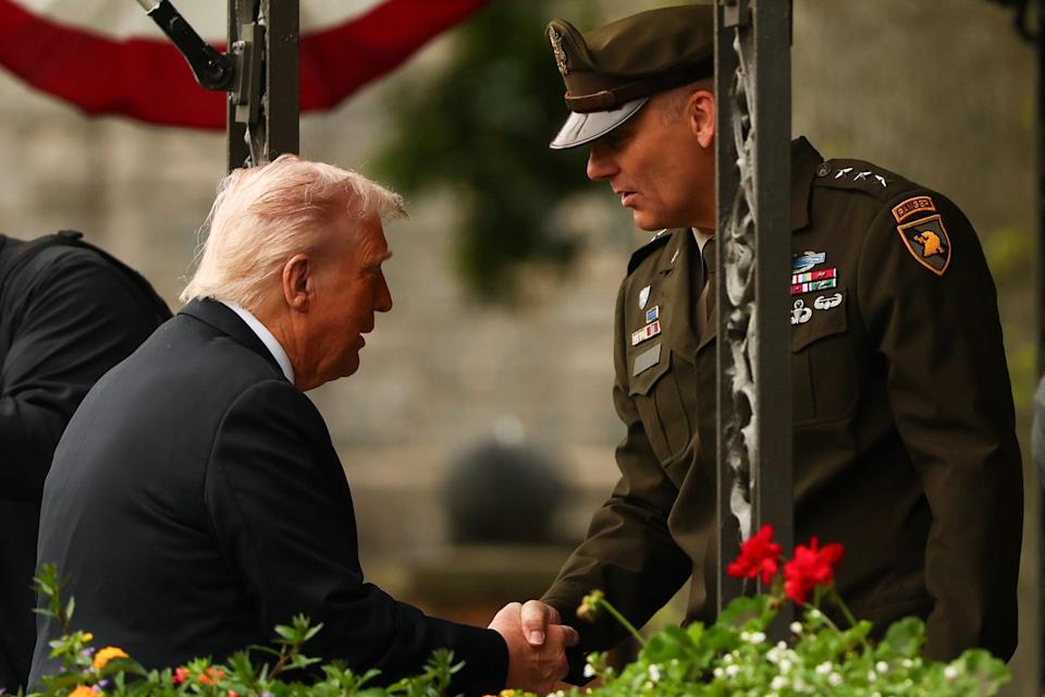 Trump shakes hands with West Point superintendent Steven W. Gilland (Getty Images)