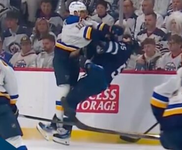 Blues' Brayden Schenn Lays Massive Hit On Jets' Mark Scheifele And Scrum Ensues