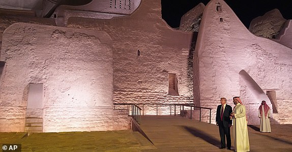 President Donald Trump and Saudi Arabia tour the Diriyah/At-Turaif UNESCO World Heritage Site, Tuesday, May 13, 2025, in Riyadh, Saudi Arabia. (AP Photo/Alex Brandon)