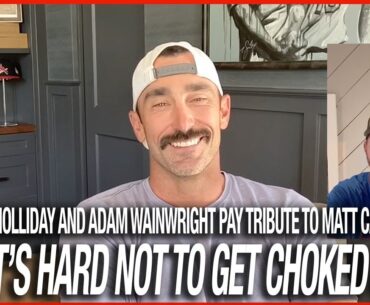 Adam Wainwright and Matt Holliday congratulate former teammate Matt Carpenter on his retirement