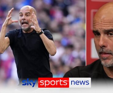 Pep Guardiola reacts following Man City FA Cup final loss to Crystal Palace