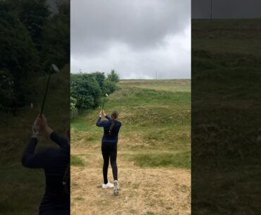 Playing a par 3 up a CLIFF!!! #golf #golfgirl #golfswing #cliff #golfcourse #ladygolfer #windy