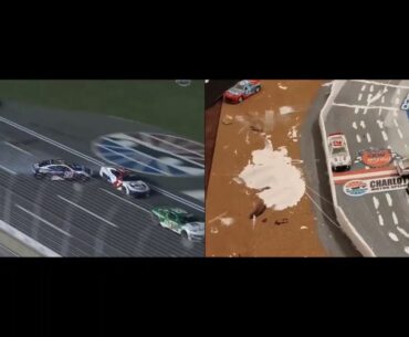 Ryan Blaney and Daniel Suarez crash at the Coke 600 Reenactment (Side by side edition)