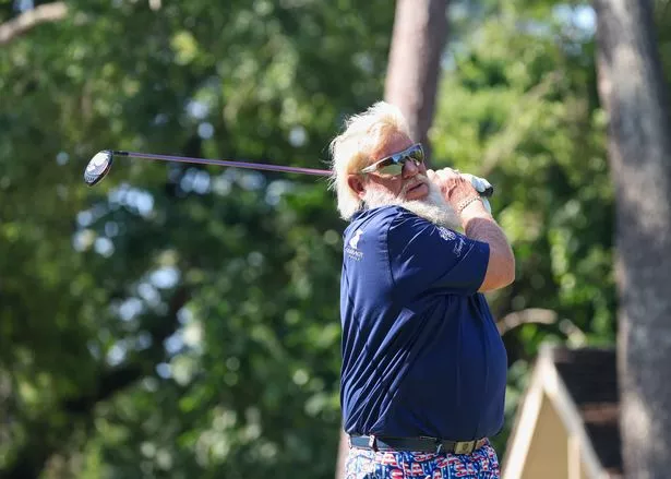 John Daly watches his tee shot on 11during the second round of the PGA Champions Insperity Invitational at The Woodlands Country Club