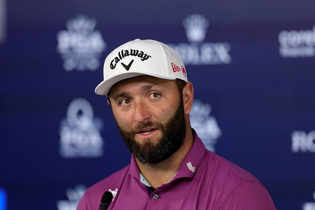 Jon Rahm of Spain speaks to the media prior to the PGA Championship at Quail Hollow Country Club
