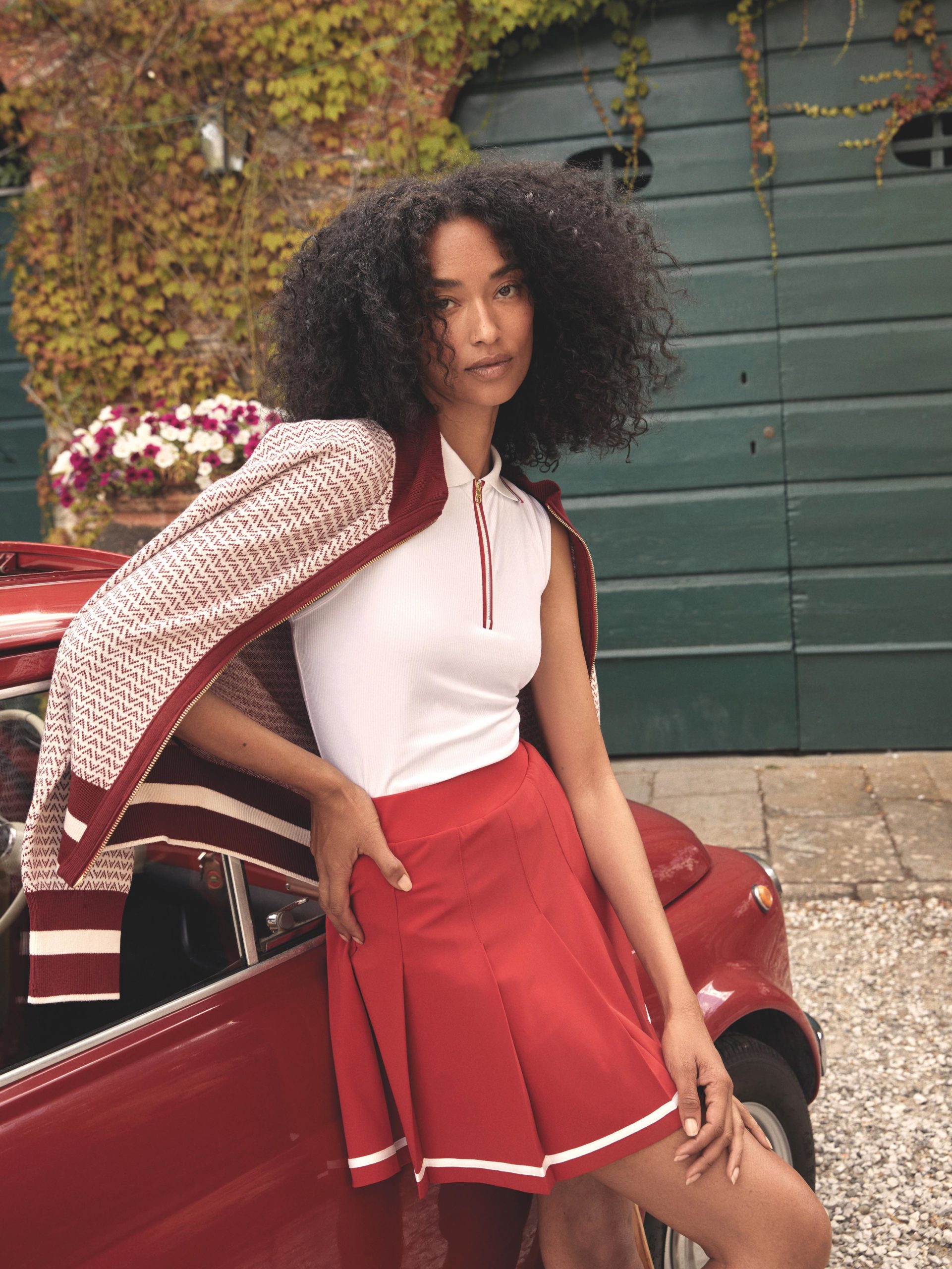Varley model wearing golf clothes