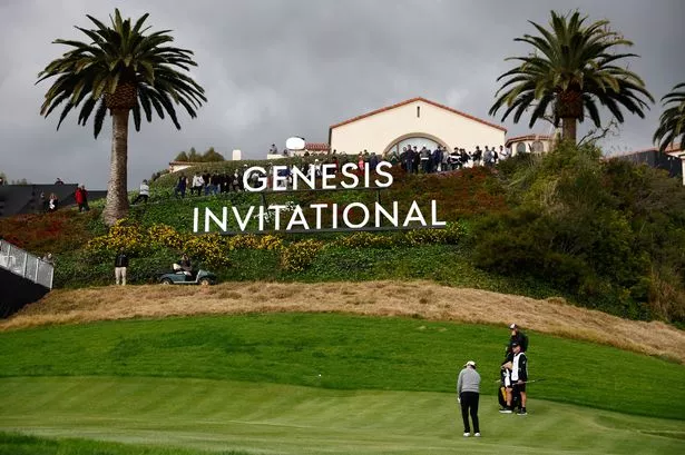 Patrick Cantlay of the United States chips on the second green during the final round of The Genesis Invitational at Riviera Country Club on February 18, 2024 in Pacific Palisades, California