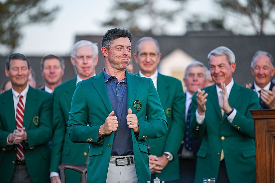 Rory McIlroy dons the green jacket. Photo: Getty 