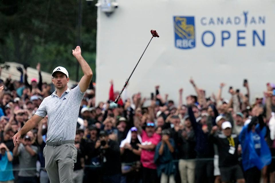 Nick Taylor authored an iconic moment with his 72-foot putt to win the 2023 Canadian Open in Toronto. (Nathan Denette/The Canadian Press via AP - image credit)