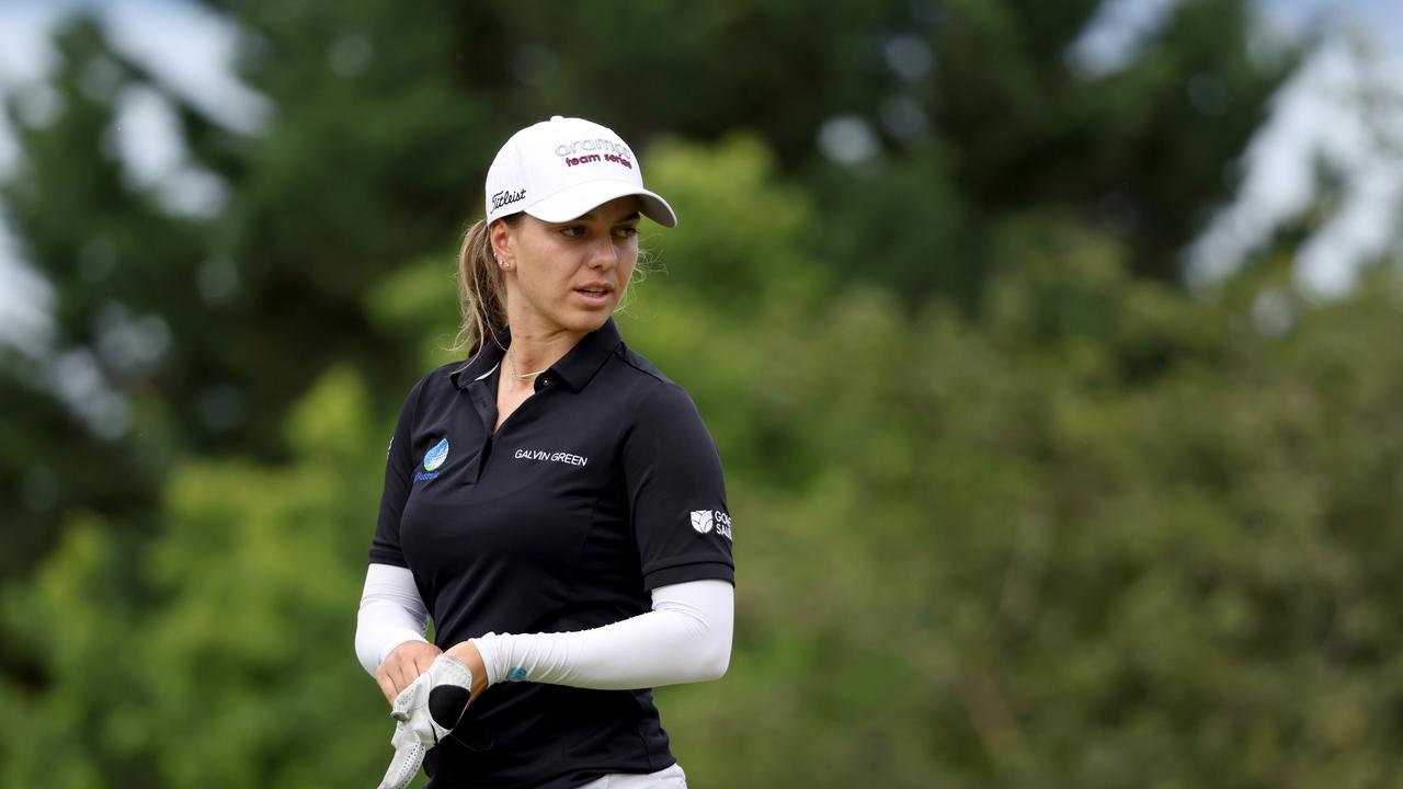 EVIAN-LES-BAINS, FRANCE - JULY 14: Stephanie Kyriacou of Australia looks on during the final round of the Amundi Evian Championship at Evian Resort Golf Club on July 14, 2024 in Evian-les-Bains, France. (Photo by Matthew Lewis/Getty Images)