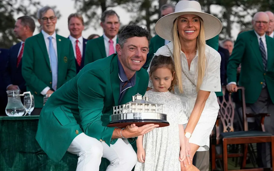 Rory McIlroy with his wife Erica Stoll, and daughter Poppy, after victory at the Masters