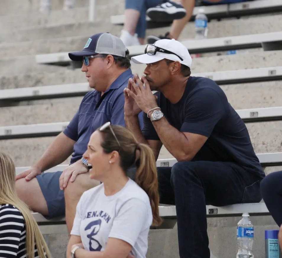 Tiger Woods watches his daughter, Sam Woods, play soccer during the FHSAA semifinals soccer tournament in DeLand, Thursday, Feb. 27, 2025.
