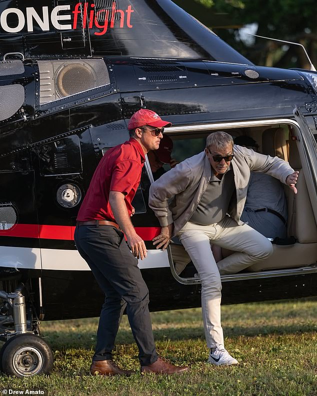 Kevin - whose divorce from Christine Baumgartner was finalized last year - also held a conversation with one of the staff members and made a grand arrival to the Dunes Golf and Beach Club via a helicopter