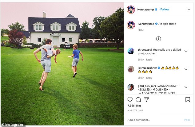 The Trump family stay in white 'cottages' like the one above that Ivanka Trump posted on Instagram with husband Jared Kushner and two of their children