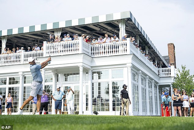Charles Howell III of Crushers GC hits a shot during the second round of LIV Golf Bedminster at the Trump National Golf Club