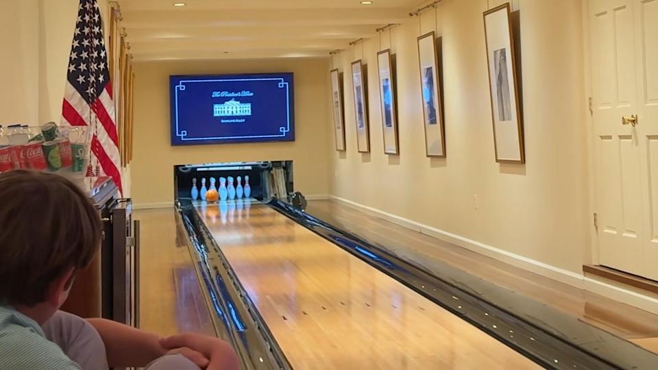 She then showed off the impressive bowling alley.<p class="credit">(@kaitrump/YouTube)</p>