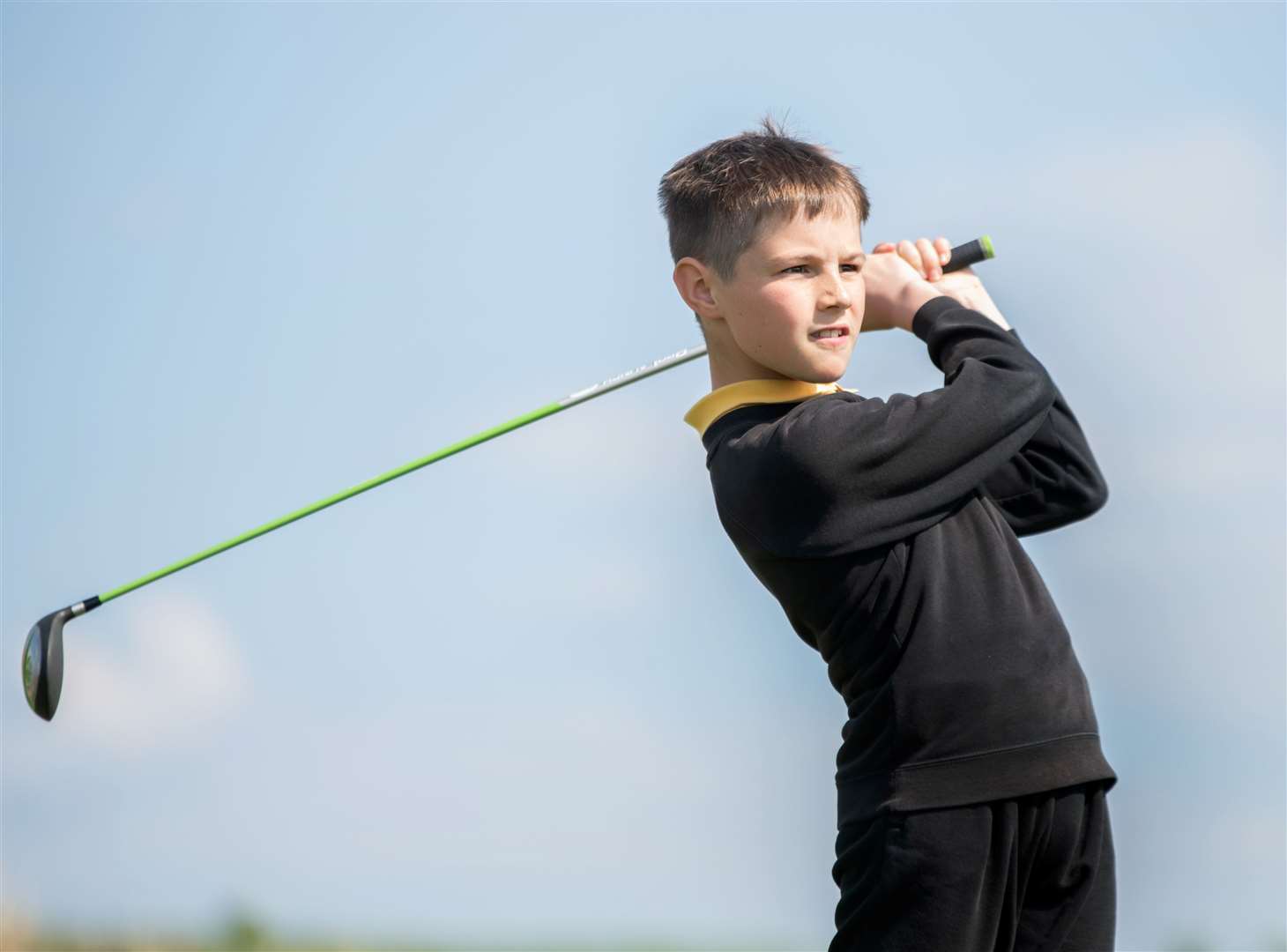 A great drive from Lewis from Cradlehall Primary. Primary School's Golf Skills Challenge day at Castle Stuart Golf Course. Picture: Daniel Forsyth.