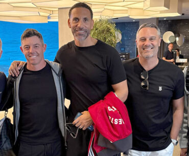 Rory McIlroy meets Rio Ferdinand and Paul Scholes in Bilbao as golf superstar cheers on Man Utd in Europa League final