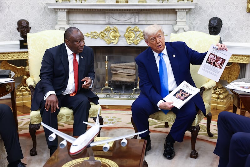 Donald Trump with South African president Cyril Ramaphosa in the Oval Office of the White House. Photograph: EPA