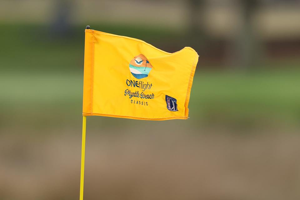 The 12th hole flag during the final round of the 2025 Oneflight Myrtle Beach Classic at Dunes Golf & Beach Club.