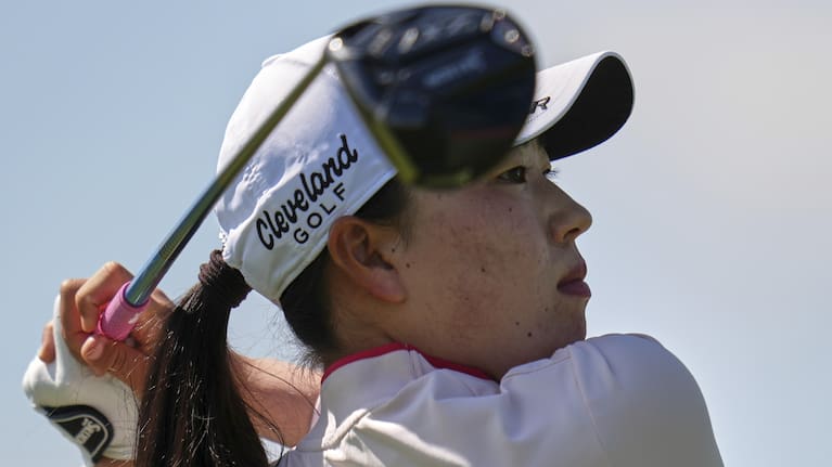 Rio Takeda, of Japan, hits from the third tee during the first round.