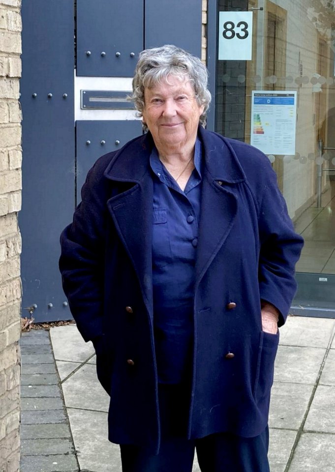 Vivien Saunders OBE outside Cambridge Crown Court after a retrial.