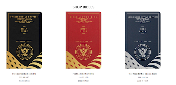 Trump-related Bibles for sale.