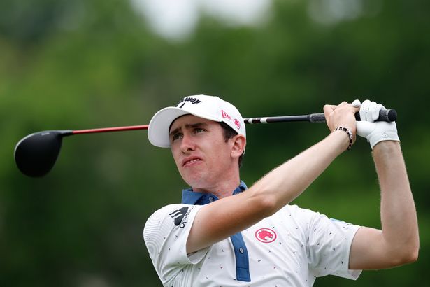 Tom McKibbin plays his tee shot.