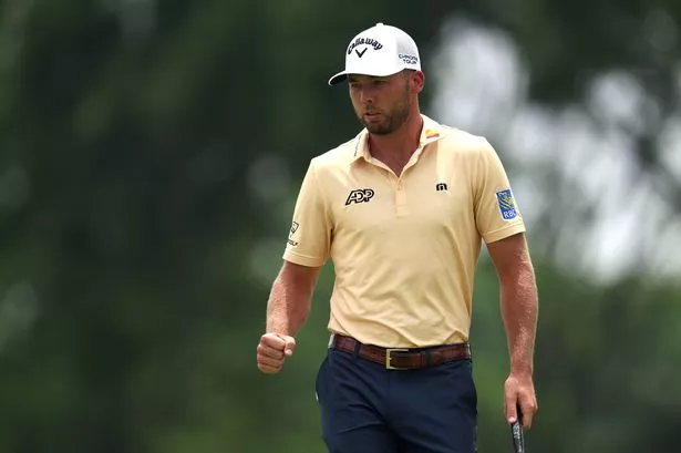 Sam Burns celebrates at the U.S. Open