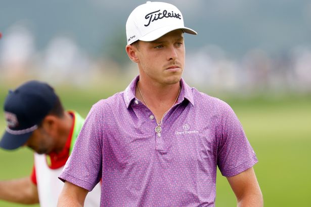 Justin Hastings of Cayman Islands reacts on the sixth green during the final round of the 125th U.S. Open.