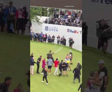 The infamous Adam Hadwin tackle after Nick Taylor’s win in 2023 😂🍾