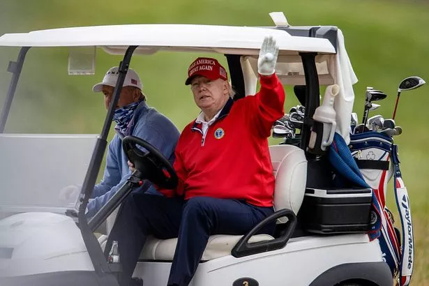 STERLING, VIRGINIA - NOVEMBER 27: US President Donald Trump golfs at Trump National Golf Club on November 27, 2020 in Sterling, Virginia. President Trump heads to Camp David for the weekend after playing golf. (Photo by Tasos Katopodis/Getty Images)