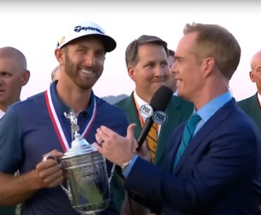 Crowd booed broadcaster’s question in Dustin Johnson’s US Open trophy interview after rules controversy