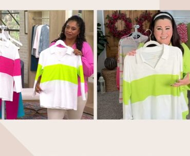 Belle by Kim Gravel Pop of Color Center Stripe Polo Top on QVC