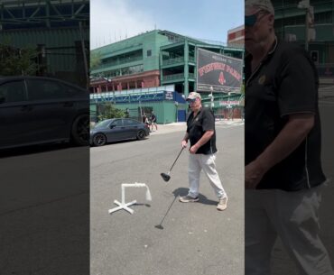 JOE GOLFING IN FRONT OF FENWAY PARK BOSTON TODAY WITH MY ROPE TARGET IDEA FOR GOLF SWING EXERCISES